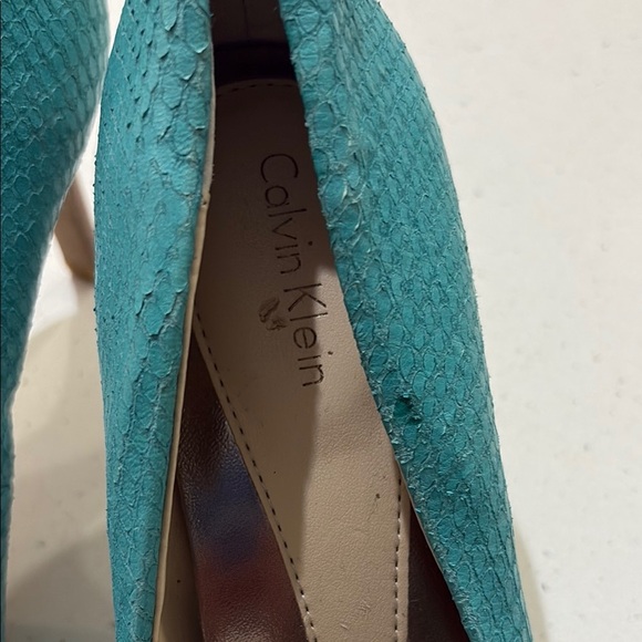 Calvin Klein Women's Peep Toe Snake Pumps - Teal - Picture 5 of 8